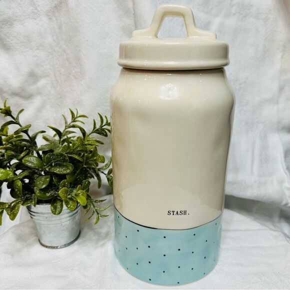 Rae Dunn Polka Dot Blue & Black Canister Stash‎ - Picture 3 of 10